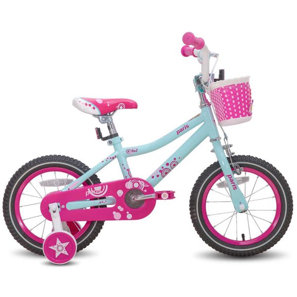 Fahrräder Ride-Ons 14 16 18 Zoll Paris Mädchen Kindren Fahrrad Rosa und blaues Kinderbike mit V-förmigen Ruhe- und Trainingsrädern Y240527