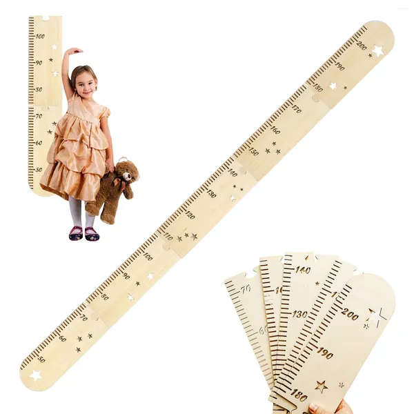Estatuetas decorativas decoração de parede escala de quarto com altura de madeira capa de madeira, medindo a régua de medição para crianças, fácil montar precisa
