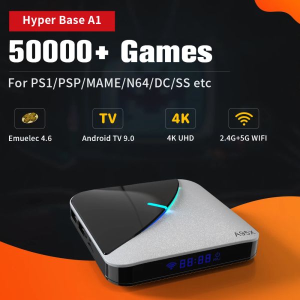 Console di gioco retrò Hyper Base Base A1 4K UHD ATV Game Box 70+ Emulatori per PS1/PSP/N64/SS/MAME Video Game Player con oltre 50000 giochi