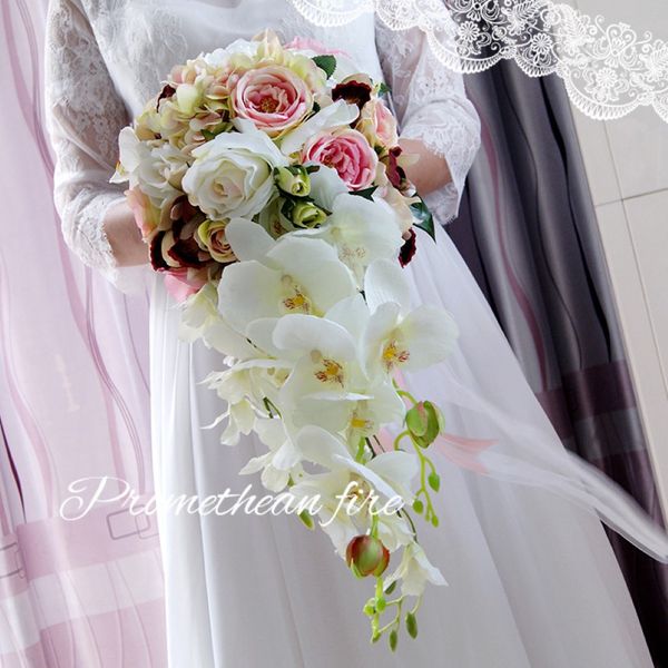 4 colori mazzi da sposa cristallo perle perlette da sposa fiore a cascata matrimonio fiore vintage spalla fatta bouquet de mariage 257x