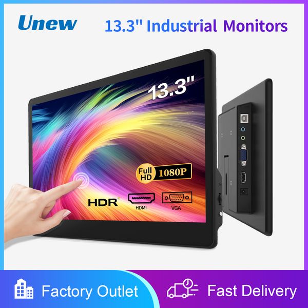 Monitor touch screen da 13,3 pollici FHD 1920x1080 Adatto per laptop telefonico all'interno dell'altoparlante compatibile con HDMI VGA USB Type-C