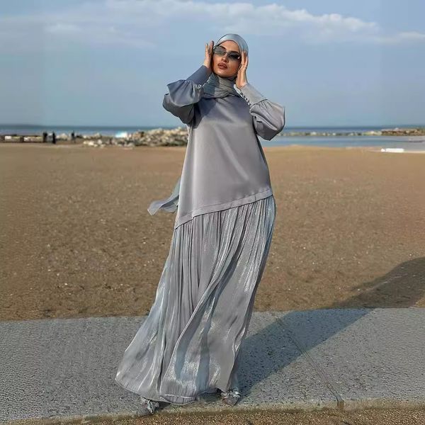 Nuova camicetta top a manica lunga a maniche lunghe Dubai di fascia alta con patchwork Maxi Dress for Women