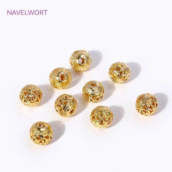 Perle distanziali rotonde in ottone da 8 mm 18k oro oro, perle sciolte, perle per la produzione di gioielli, materiale delle parti degli accessori