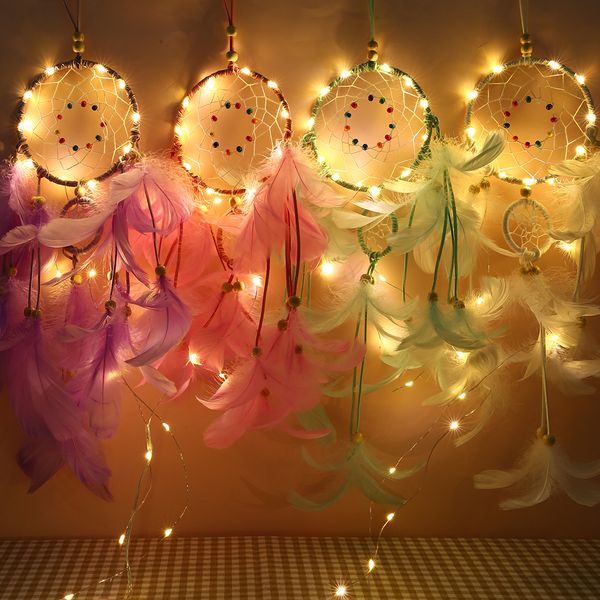 Светодиодный свет Dream Catcher Decor с огнями перья с мечтами для спальни домашний декор свадебный орнамент