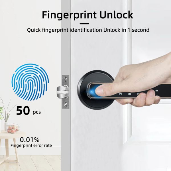 Raykube M3-S TUYA Digital Disprint Lock Lock Electronic con password/Key/SmartLife/Tuya App Remote Unlock per camera da letto