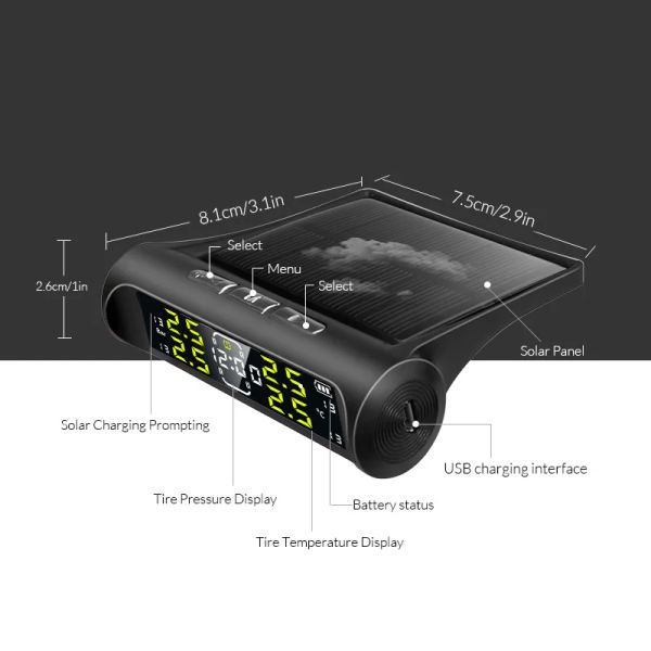 ACCEO K20 CAR TPMS Sensore Pneumatico Pneumatico SOLARE LCD Temme di visualizzazione digitale Sistema di allarme di sicurezza automatica 4 ruote 4 ruote