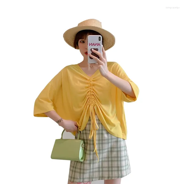 Frauenpolos Plus Größe Kleidung für Frauen Sommerbluse 2024 Mode schöne süße kawaii lässige Sonne schützen losen schwarzen gelben Tops
