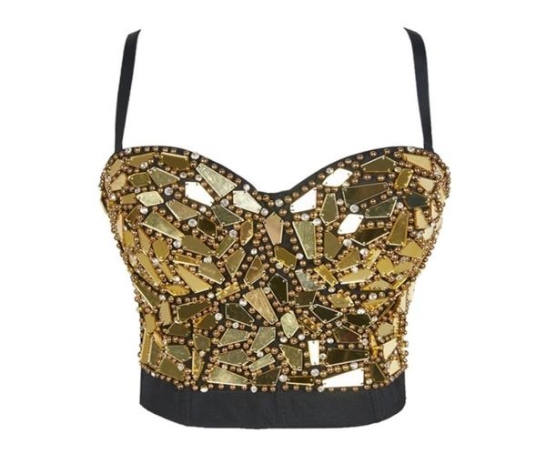 Atosare Women Sexy Women Silver Gold Rhine Top Lady Outfit Rave Outfit Pearl glitter Tops Bustier Female Corset Crop Top Strass 212265796