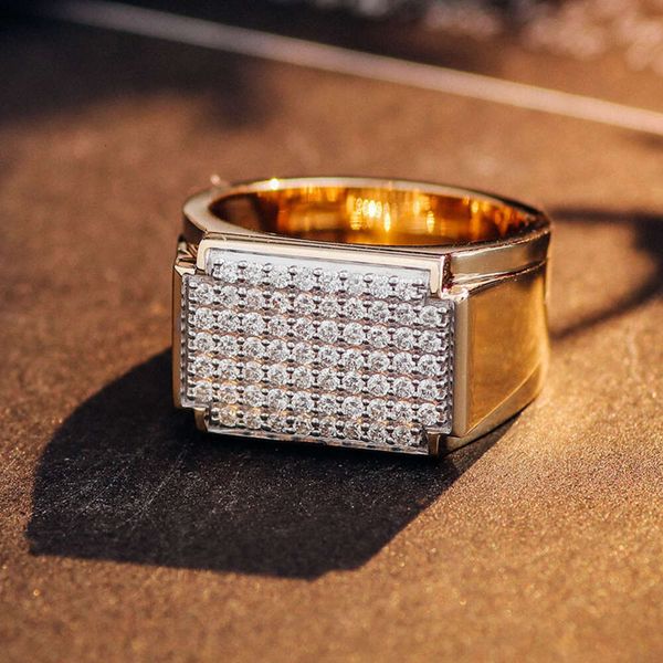 Heißer Verkauf ICED Full Diamond Man 14k Weiß / Gelb / Rose Massive Gold Moissanit Ring für Männer Engagement