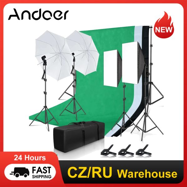 Andoer Photo Studio Set Photography Kit Light Softbox Lighting Conjunto para estúdio retrato de retrato foto streaming ao vivo registro de vídeo