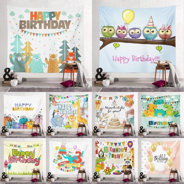 Arazzi cartone animato Stampa di buon compleanno Arazzo per bambini Decorazioni per baby shower 75x58 cm Animali carini con stagno in poliestere moquette