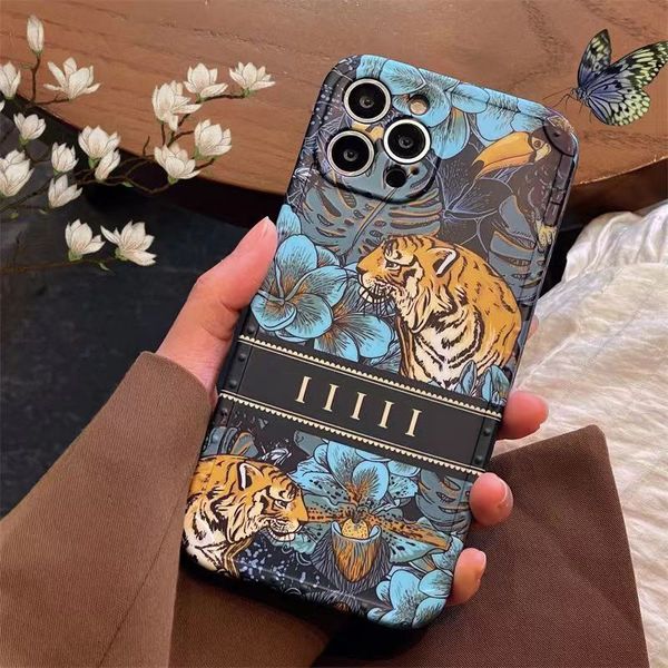 Ботанический гербарий цветочный дизайнер iPhone телефон 15 Pro Max 15 14 13 12 Pro 11 Pro Cover Fashion Letter Tiger Natural Print