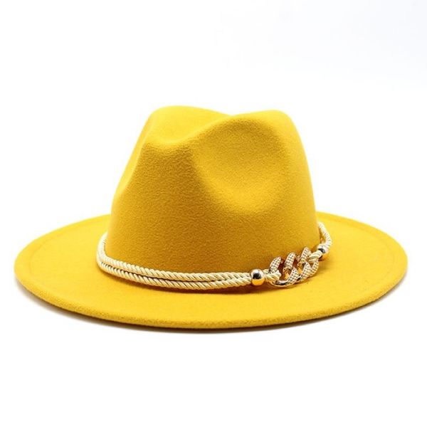 Wide Bim Hats Frauen Männer Wolle Filz Jazz Fedora Panama Style Cowboy Trilby Party formaler Kleid Hut Großgröße gelb weiß 58-60 cm A1 244c