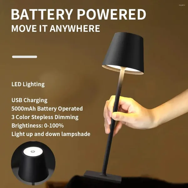 Lâmpadas de mesa LED LED sem fio Lâmpada portátil Câmara USB recarregável Night Light Dimmable Touch Decorative Desk for Bedroom