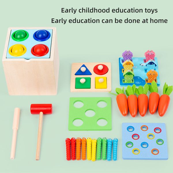 Lique Montessori Wooden Toys 5 для 1 набора с магнитной игрой в рыбалку, многочисленными головоломками, ловкой червячной игрушки, ударом и молотом
