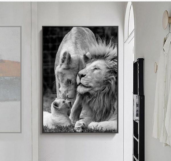 African Lions Famiglia in tela in tela in bianco e nero Animali in tela dipinti Wall Art per soggiorno decorazioni per la casa No Frame3853787