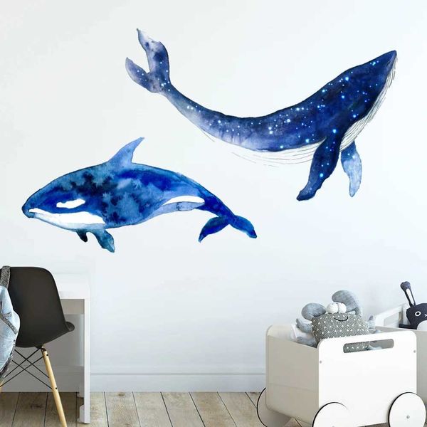 Decorazioni da parete bellissime balene blu balene per animali da parete per la scuola materna decorazione per bambini asilo bagno rimovibile in PVC Decal piastrelle murale D240528