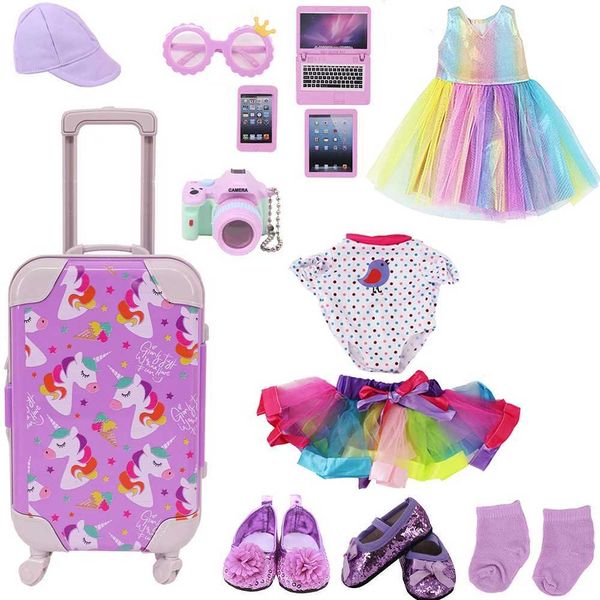 Кукла Кукла Куклы Кукольная одежда Фиолетовая серия платье для кукол обувь Юбка, подходящая для багажа из 18 -дюймовых девушек и 43 см. Подарки для новорожденных кукол WX5.27