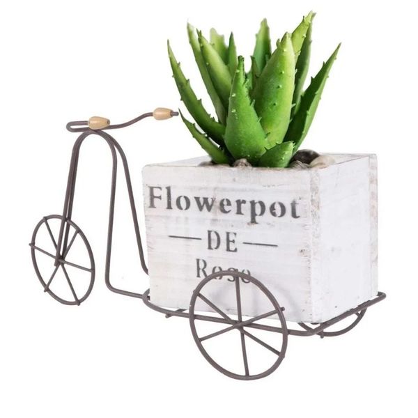 Moda Ponto de flor de roda de ferro antigo plantador de madeira Flowerpot Movável Bicicleta de jardinagem Pote de flores para o jardim de quintal Decoração de jardim