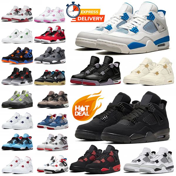 4S Sapatos de basquete 4s Militar Black Cat Black Gold Gold Militar Black Salte Amarelo Trovão Branco Fire Red Cool cinza Universidade Pure Men Pure Sports Sneakers 36-47