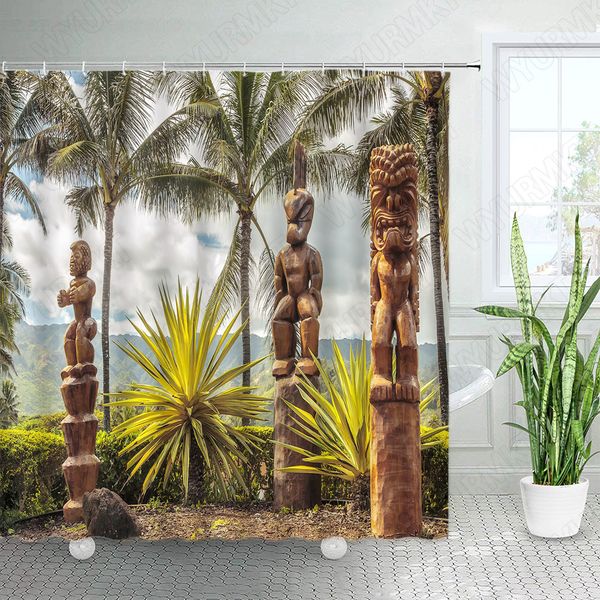 Tende da doccia per pianta di giungla tropicale verde set foresta di palme da mostro foglie naturali scenari decorazioni da bagno con ganci