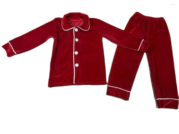 Roupas pamas de veludo boutique para crianças para bebê de lapela de lapela longa calça de mangas compridas no chão da moda