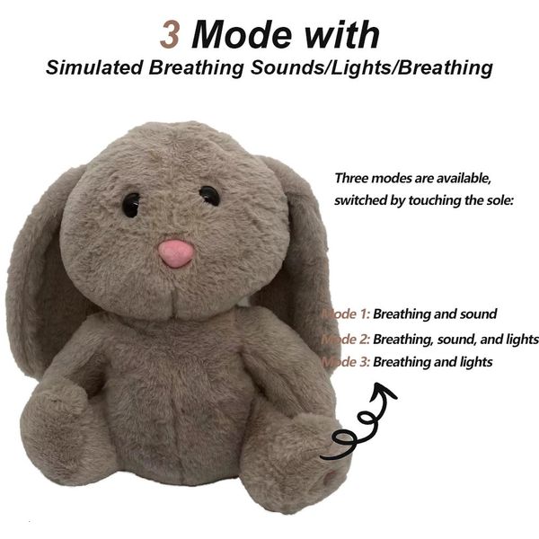 Brinquedo de coelho sensorial de alívio sensorial respiratório com tempo de dormir bebê para bebês Otter consolador que respira a música Night Light Toys 240522