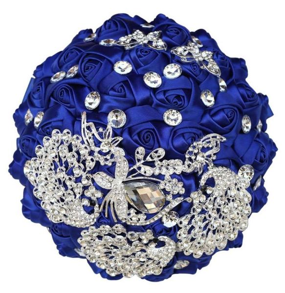 Buquê de noiva de casamento artesanal com strass rosa rosa rosa azul royal bidesmíade de flores de casamento suprimentos de casamento w290 coragem decorativa 6522999