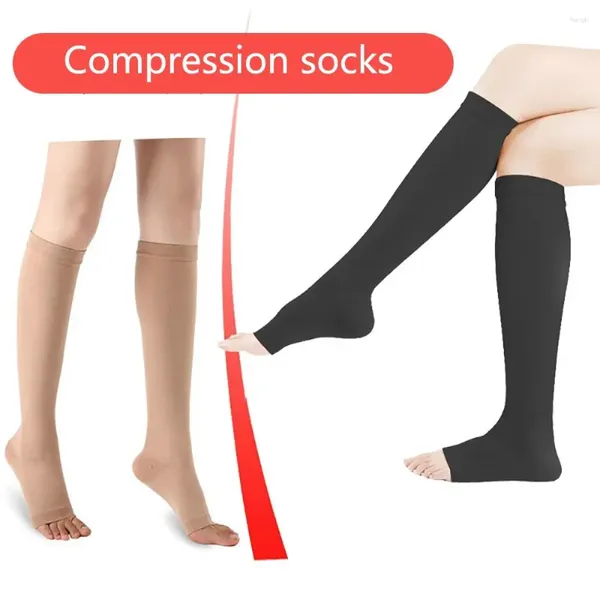 Frauen Socken Knie hohe Anti-Fett-Unisex-Formungsdruckstrümpfe Kompressionsvolder Offene Zeh