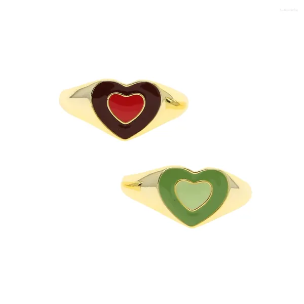 Кластерные кольца 2024 Осенний золотой цвет оливково -зеленый шоколад коричневый эмамель кольцо пальца для женщин кольцо для женщин