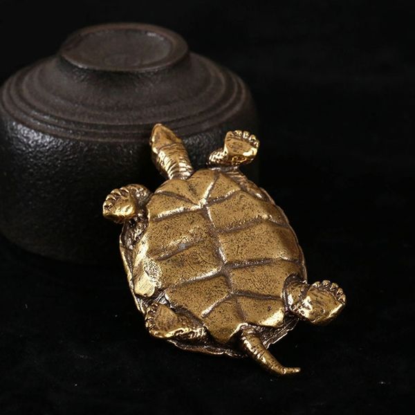 Vintage chinesische Langlebigkeit für Schildkröte Messing Miniatur Figuren Metall Lucky Fortune Tier Statue Tea Haustier Orament Home Großhandel