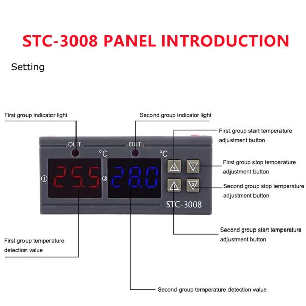 STC-3008 Двойной цифровой контроллер Tremantuare Two Relay Выход 12 В 24 В 220 В Терморегулятор Термостата