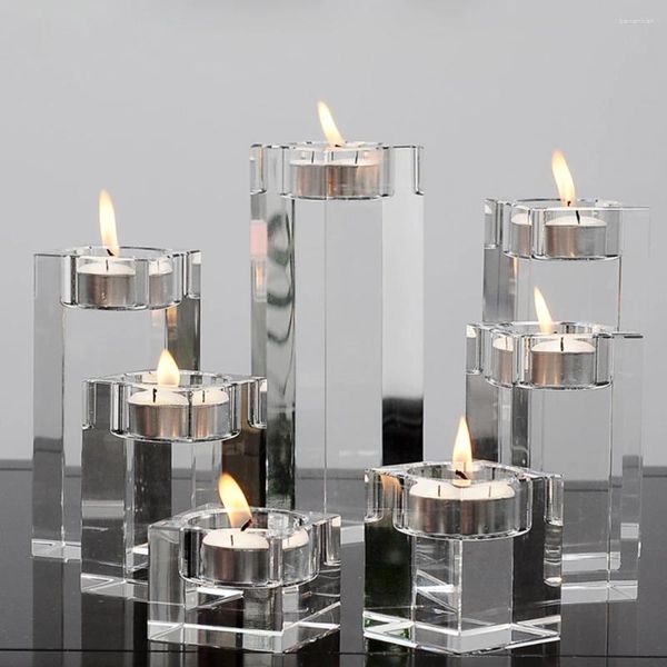 Titulares de vela 1pc Venda Crystal Glass Stick Stick High Temperation European A luxuoso jantar de casamento Party Party Candlestick Table Romantic Romantic Romantic Romantic