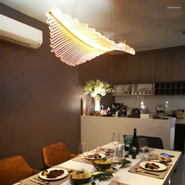 Lampadari lampade a forma di foglie moderne a forma di foglie su tavolo da pranzo illuminazione a soffitto alto