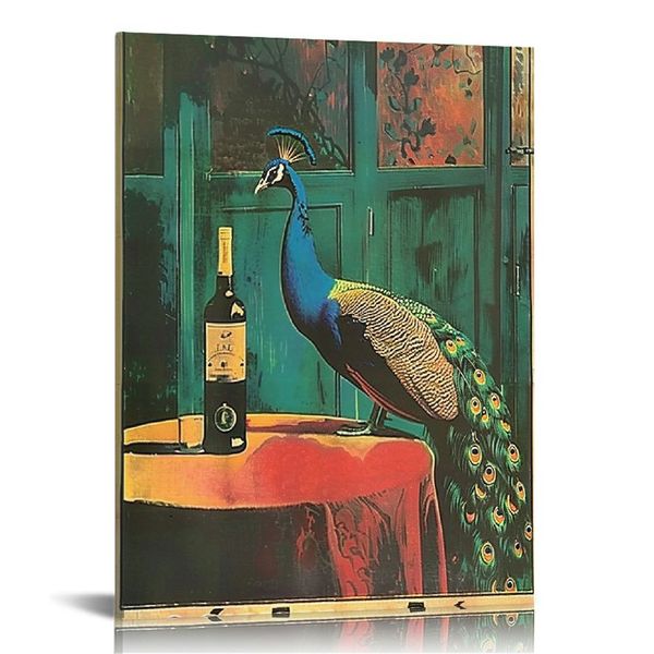 Poster vintage - Stampa di pavone retrò - Arte alcolica - Arte degli uccelli - regalo chic per lui, suo, barista - arredamento per bar, cucina, ristorante