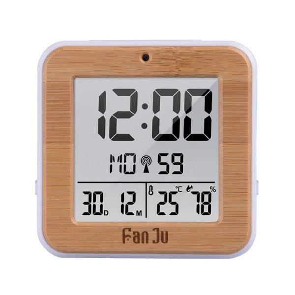 Fanju Digital Alarm Clock LED DCF Radio Dual Alarme automático Backlight Room de temperatura eletrônica Tabela de tempo de tempo de escritório presente