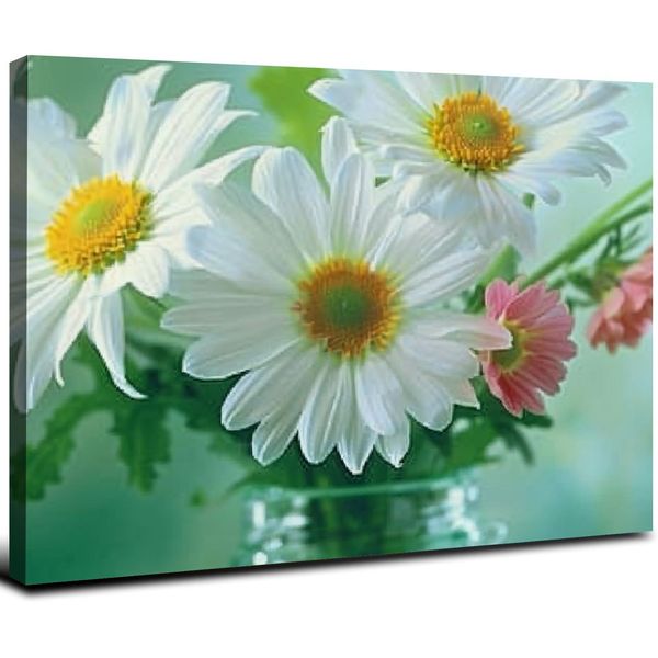 - White Daisy Wall Art Decor Daisies Flower in Vase Canvas Pictures Arte Arte 3 Painel Plant Paints Prints for Home Living Dining Room Kitchen