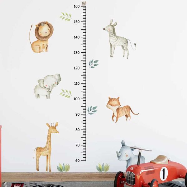 Decoração de parede Animais de desenho animado 60-160cm Medida de altura adesivos de parede para berçário decoração de quarto de crianças decalques de jardim de infância removíveis PVC DIY mural D240528