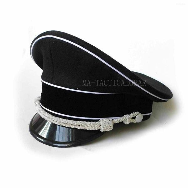 BERETS WWII Esercito tedesco M36 Ufficiale Visor Hat Capo militare Black 57 58 59 60 61 CM Store 231c