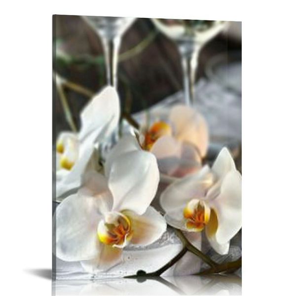 5 панелей Большого размера цветы холст рисовать печатные стены искусство современное ярко -белая орхидея цветущая цветочная картинка для украшения гостиной