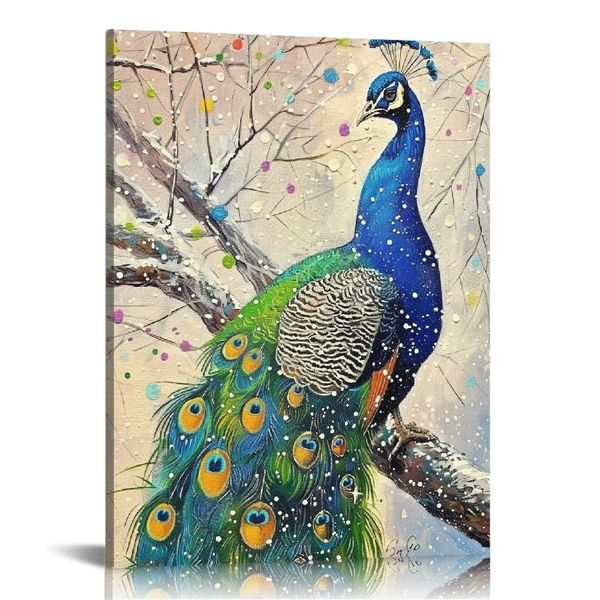 Arte da parede do pavão belo pavão elegante imagens de tela de parede de parede de pintura de pintura impressão pôsteres de animais Posters para sala estética da sala Decoração de parede moderna