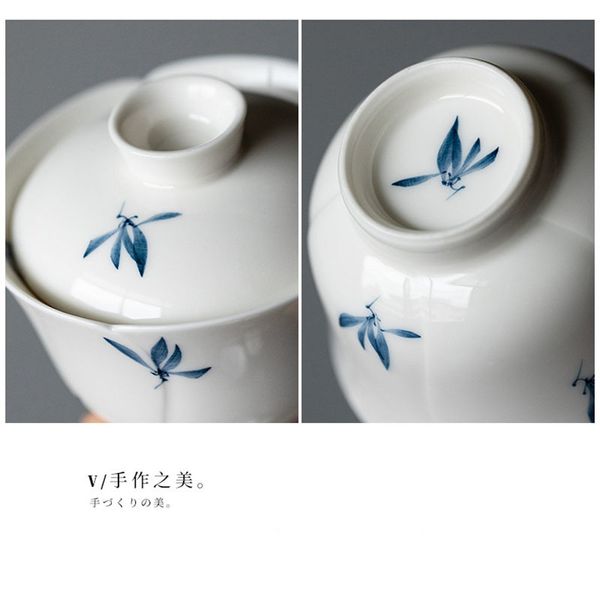 100 ml rein handbemalte Schmetterlings Orchideenkunst Keramik Tee Tureen Weiße Porzellan Teemacher Gaiwan Haushalt Kung Fu Tee-Wechseln Set