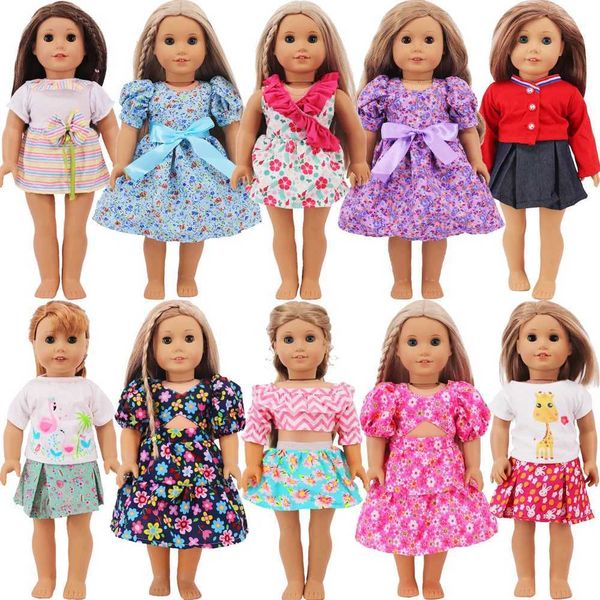 Bonecas de vestuário bonecas de 18 polegadas de 18 polegadas American Girl e 43cm de camiseta reciclada de boneca+vestido de arco fofo nossa geração bebê brinquedo presente wx5.27