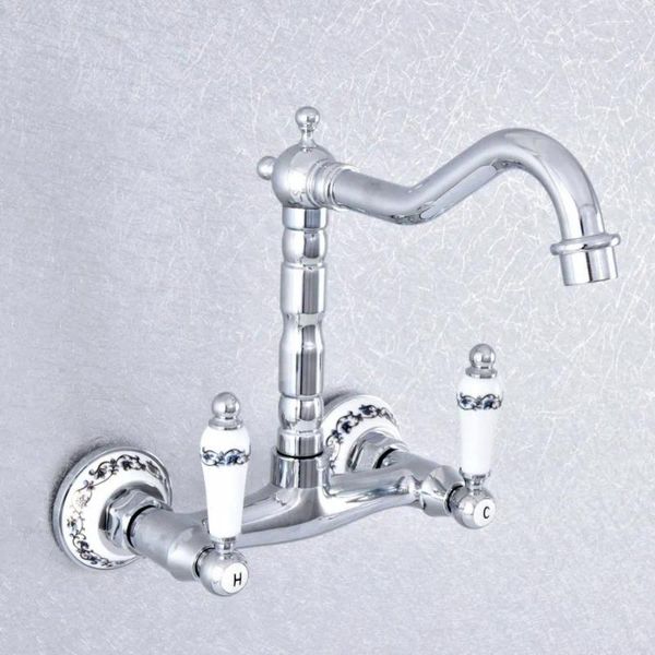 Küchenarmaturen Doppelkeramikhebelgriff Griff Waschbecken Wasserhahn Chrom Messing Schwenksput