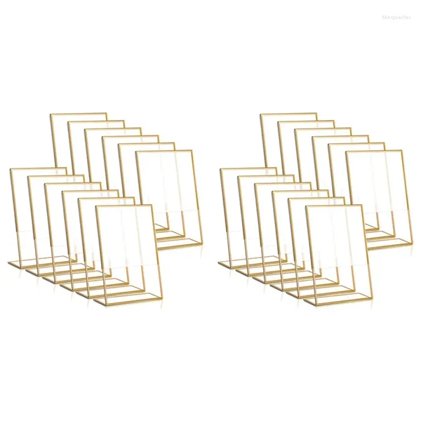 Cornici 24pcs cornice oro supporto segno acrilico Numero tavolo da matrimonio menu inclinati stand a doppio lato 4x6 pollici verticale