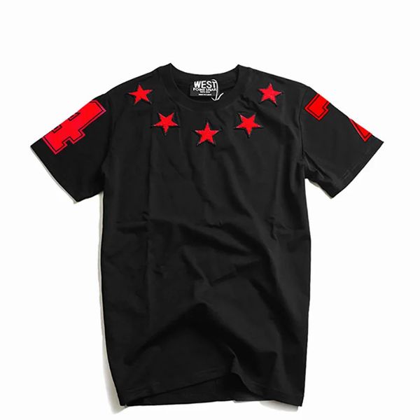 Novel Mens Borderyer Star 7 4 camiseta Hip Hop Skateboard Street Cotton T-Shirt Top Kenye #32 240521