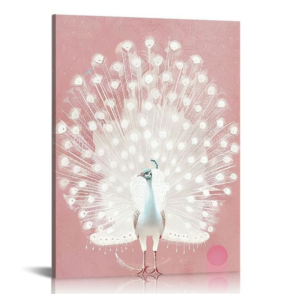 Poster di pavone - Stampa di pavone bianca - Arte giapponese - Arte degli uccelli - Arte da parete alla moda - regalo per uomini, donne amanti degli animali - decorazioni pop art per camera da letto o soggiorno