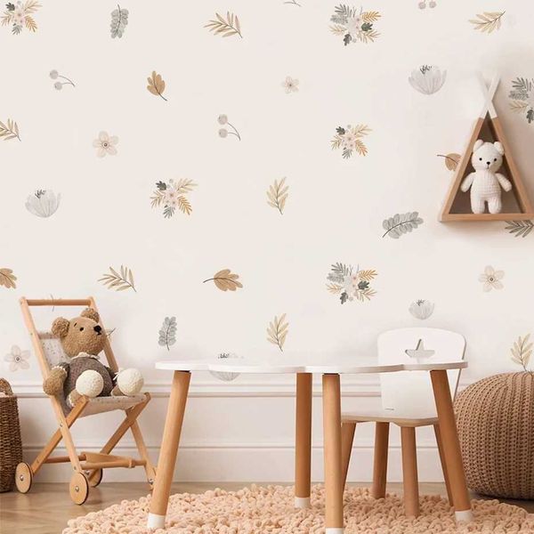 Decoração de parede Flor e adesivos de parede de folhas Sala de crianças da sala de estar de estar de desenho animado Diy Diy Romântico Romântica Arte de arte D240528
