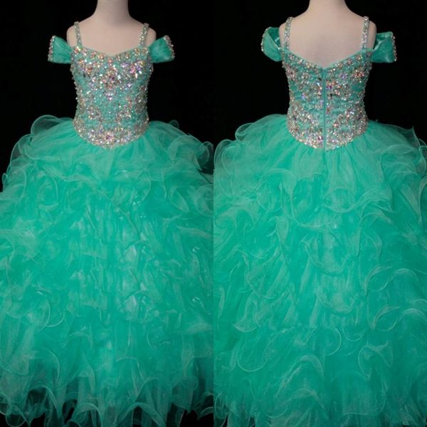 Kristalle Mint grüne Blumen Mädchen Kleider Kleider Langes kleines Mädchen Festzug Kleinkind Kinder für Mädchen Infant billige Glitzkommunion Prom Ball G 254K