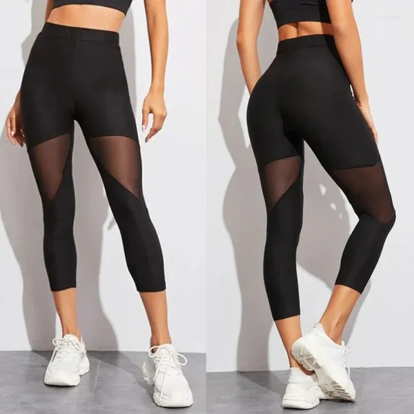 Pantaloni attivi donne leggings insert insert mesh design pantaloni di grande dimensione sportiva nera fitness